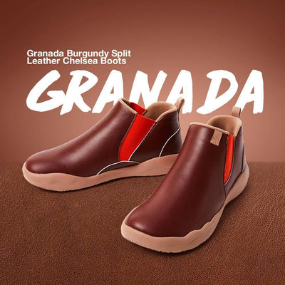 UIN Footwear Kid Granada Burgundy Split Leather Boots Kid Canvas loafers