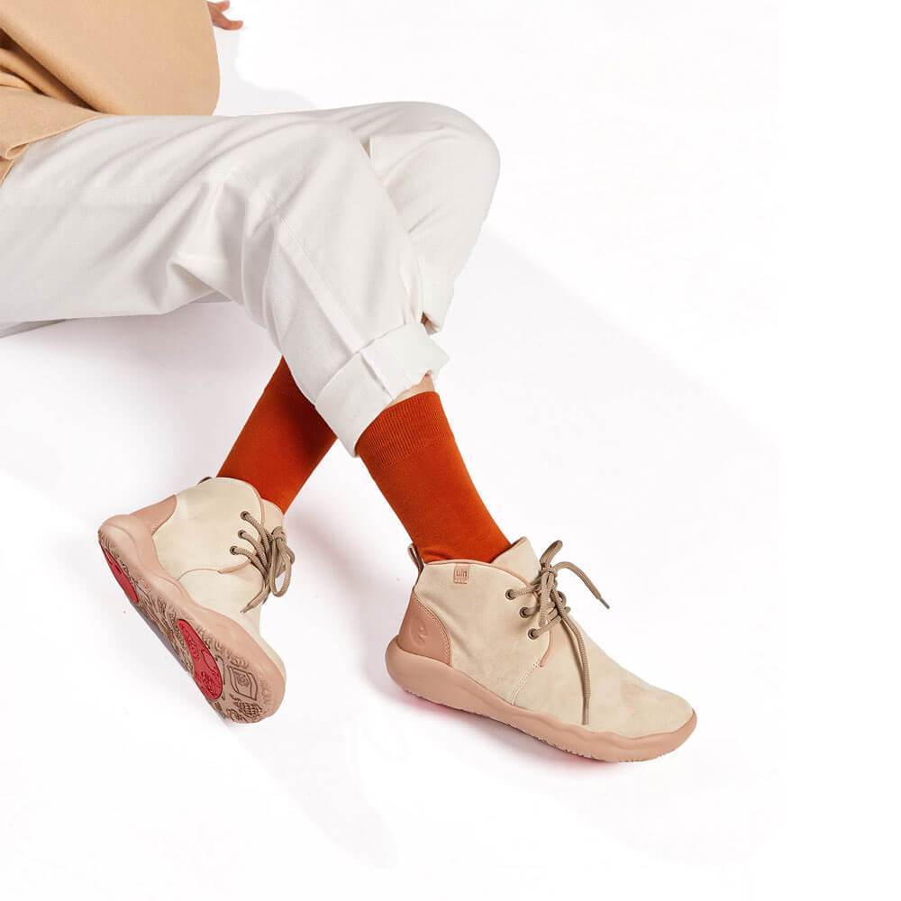 UIN Footwear Women (Pre-sale) Bilbao Beige Cow Suede Lace-up Boots Women Canvas loafers