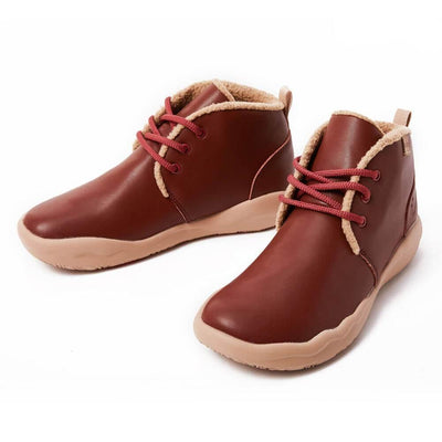 UIN Footwear Women (Pre-sale) Bilbao Burgundy Split Leather Lace-up Boots Women Canvas loafers