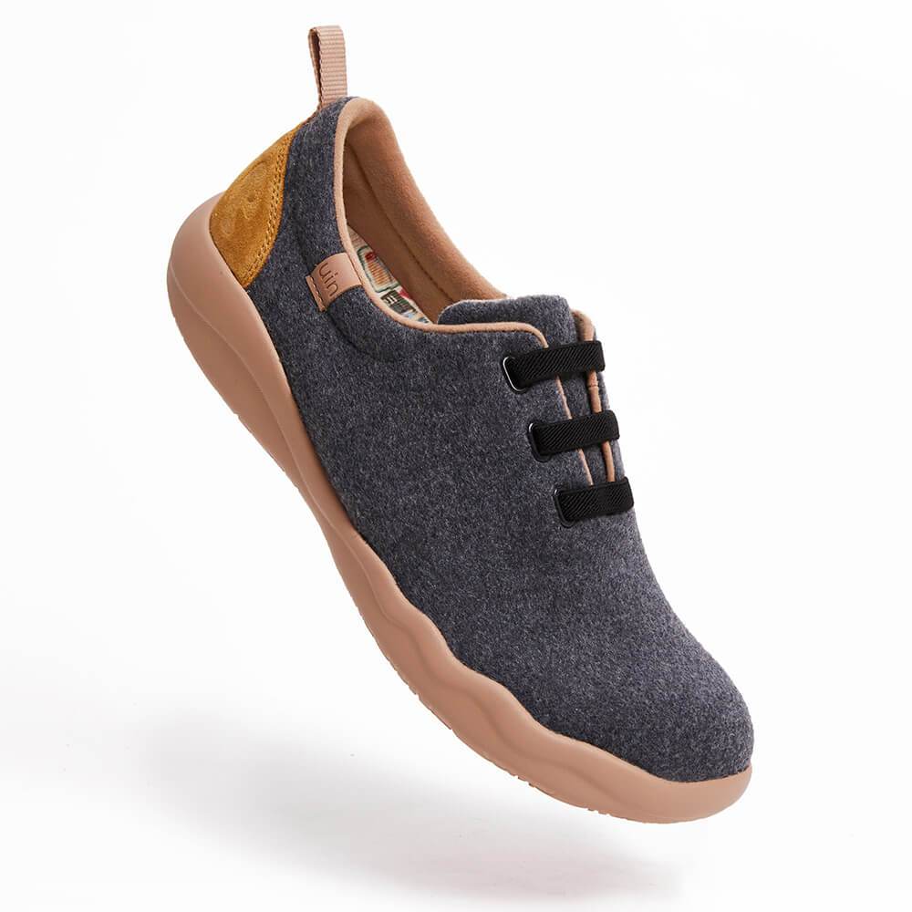 UIN Footwear Women (Pre-sale) Segovia Deep Grey Wool Lace-up Shoes Women Canvas loafers